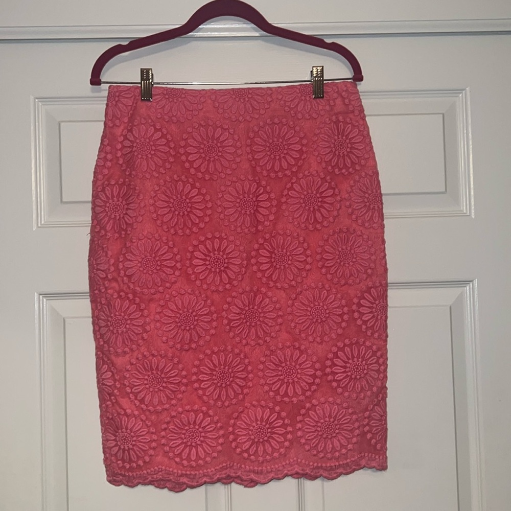 Boden Pink Lace Pencil Skirt